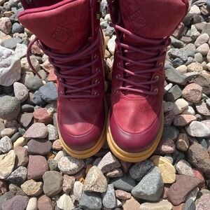 Muck Boot Womens Liberty Waterproof Wedge Lace Up Round Toe Boots Red 5.5